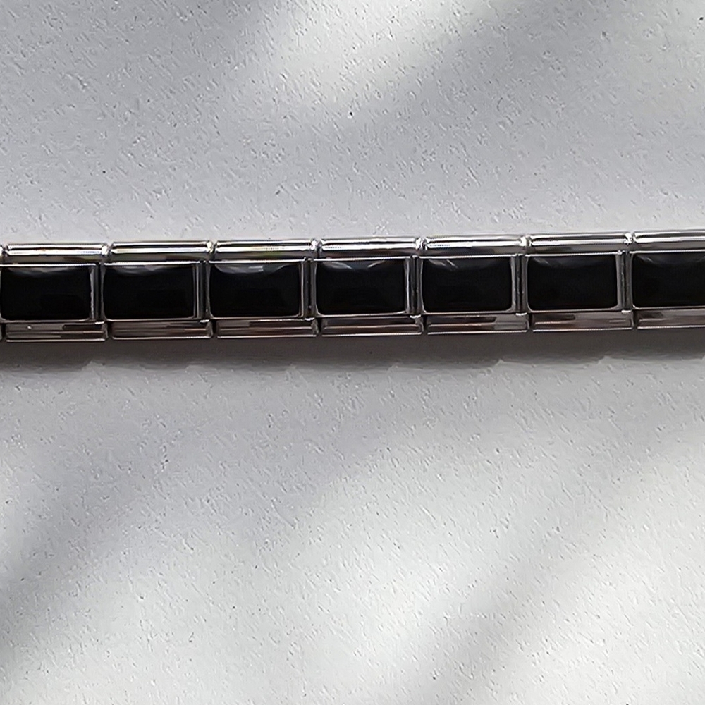 Silver Tone and Black Link Italian Charm Bracelet